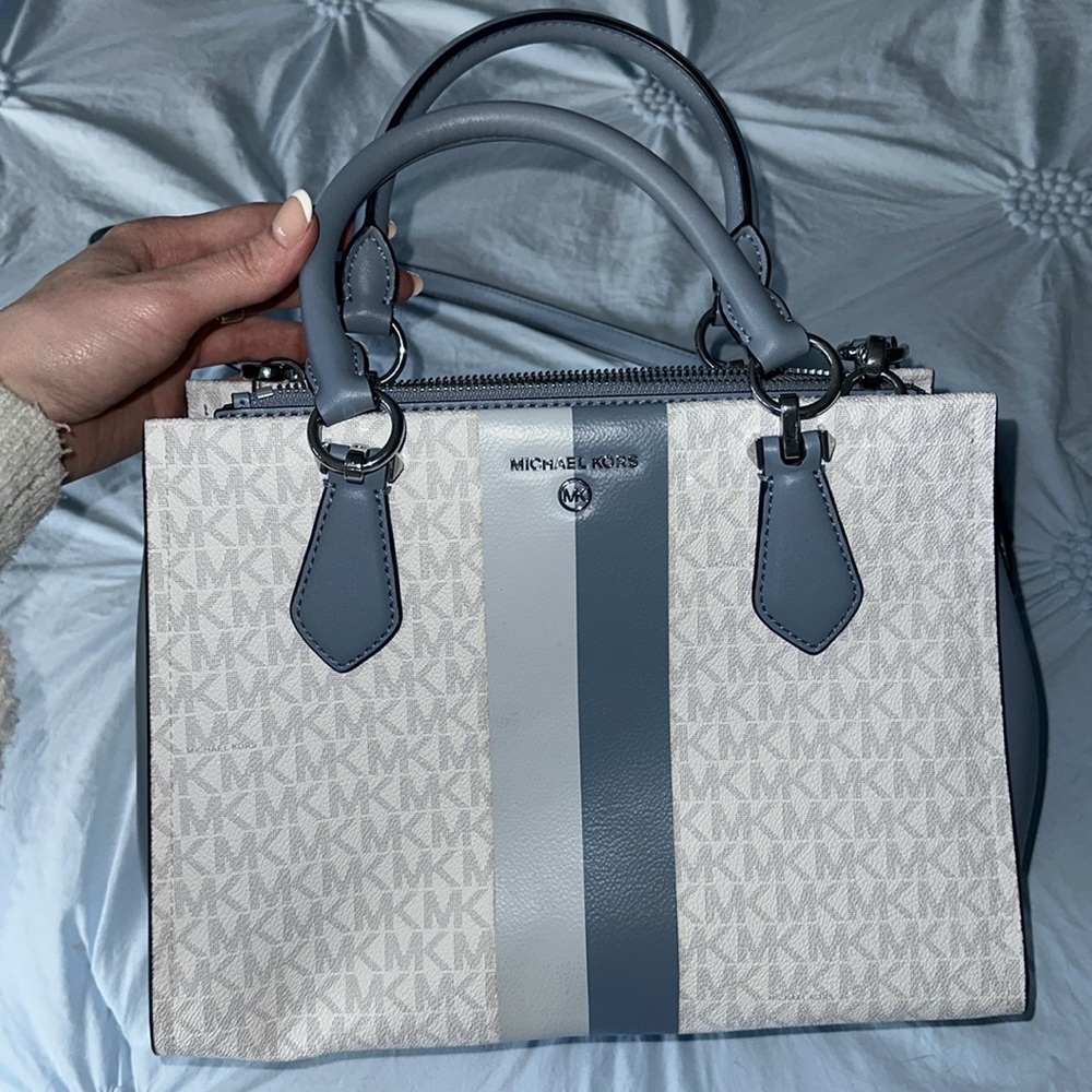 Michael Kors Marilyn Medium Striped Satchel/Handbag Dual Strap-Brand New No Tags
